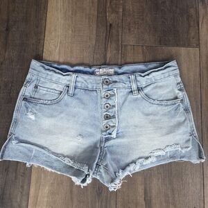 Free People Light Blue Button Fly Cut Off Denim Shorts